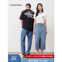 Calvin Klein Jeans23春夏新款男女情侣中性时尚字母叠印纯棉短袖T恤J400321 BEH-太空黑 M  （推荐135-150斤）