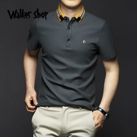 Walker ShopT恤男夏季新款时尚休闲百搭POLO领子简约轻商务日常通勤打底短袖 深灰色 L