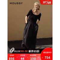 moussy 2023夏季新款五分袖修身气质淑女长款连衣裙028GSZ30-0360 020黑色 00001/S