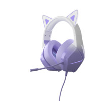 Sibyl猫耳游戏耳机头戴式 粉色电脑有线耳麦二合一 女生网红主播台式笔记本吃鸡耳机带麦克风话筒 紫色RGB猫耳（送二合一转接头） 3.5mm双圆孔+USB接口