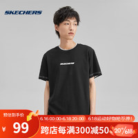 斯凯奇Skechers2023夏季男子简约透气短袖上衣时尚圆领T恤衫 L223M116-0018 碳黑 S