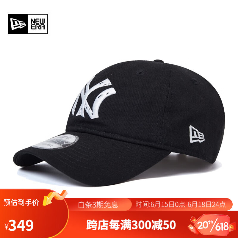 NEW ERA 纽亦华 2023新款MLB棒球帽子940硬顶男女NY弯檐遮阳手绘LOGO 1黑色