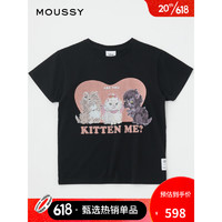 moussy 2023夏季新款迪士尼合作款可爱猫咪印花T恤010GSY90-0390 020黑色 00020/F