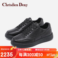 克雷斯丹尼（Chrisdien Deny）新款男鞋小牛皮休闲时尚鞋男士潮流舒适户外板鞋运动鞋 黑色4802N1A 37