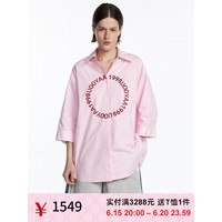 UOOYAA/乌丫2023夏季新款「1998」刺绣粉色七分袖衬衫上衣 粉色 S