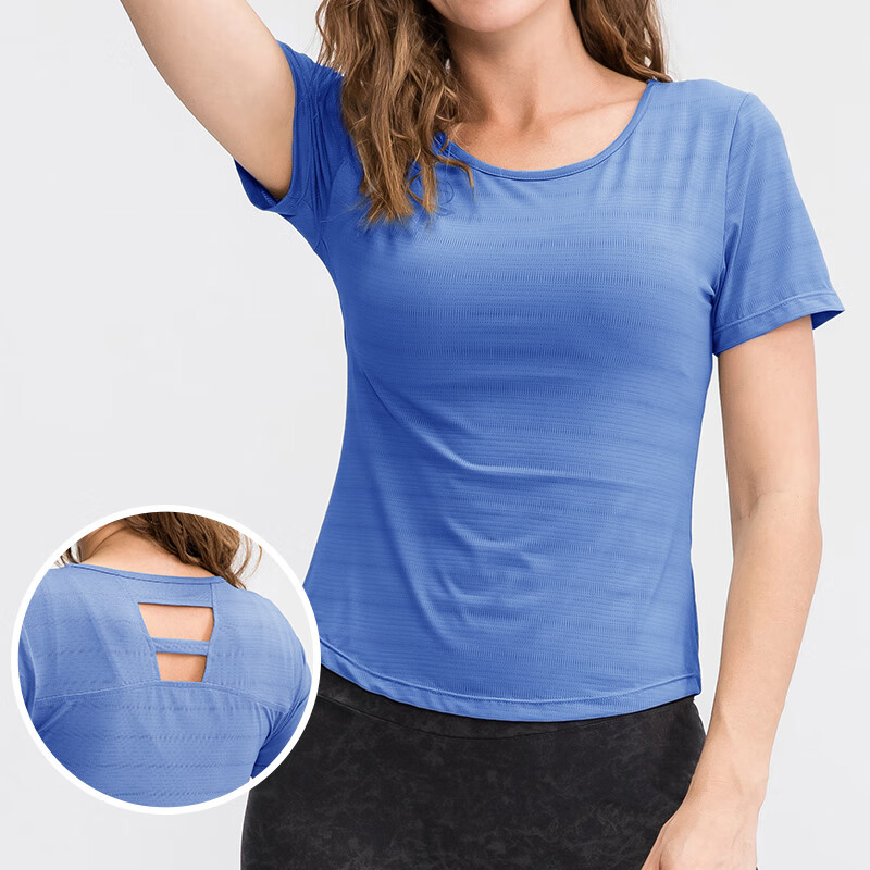 玉儿恋瑜伽服上衣女亲肤裸感透气弹力短袖专业跑步健身服运动上衣
