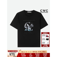 C'N'CCNC男装春夏款短袖T恤男品牌字母大logo打底衫 黑色 52（180/96A）
