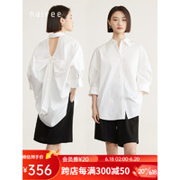 纳薇23夏季新款改良蝴蝶结法式尖领简洁利落时髦都市白衬衫 白色 155/80A