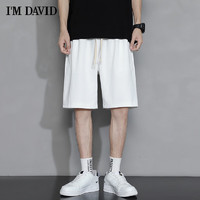 I'M DAVID短裤男运动夏季透气薄款休闲五分裤大码纯色沙滩中裤子 白色XL