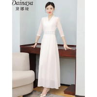 黛娜娅（Dainaya）旗袍女2023春夏新款大码女装中国风日常改良复古汉服连衣裙 5207 白色 M