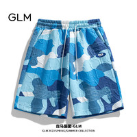 GLM森马集团品牌短裤男士夏季韩版潮流迷彩百搭运动五分裤 蓝色 2XL