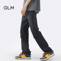 GLM森马集团品牌牛仔裤男美式直筒破洞潮流宽松男装长裤子 黑色 XL