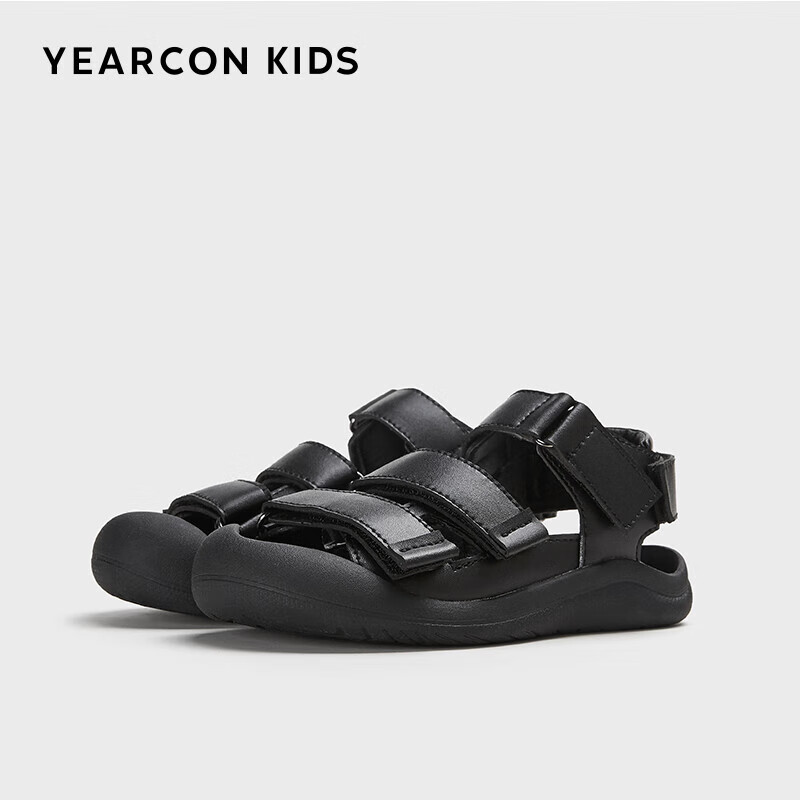 YEARCON 意尔康 儿童包头凉鞋防踢护趾女童休闲凉鞋沙滩鞋ECZ3355957 黑色 35码