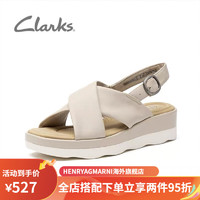 Clarks其乐女士克拉拉系列坡跟透气潮流时尚简约交叉带舒适凉鞋 沙色 36