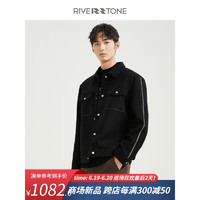 RIVERSTONE流石男装高端羊毛呢外套夹克2023新款冬季男生厚款 黑色 160/XS