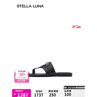 STELLA LUNA凉鞋女款2023年最新款时尚链条大方头羊皮套趾凉拖鞋 99黑色 36