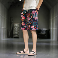 法玛莎品牌印花休闲裤2023年夏季新款男士宽松大码五分花色沙滩裤 一号色 M
