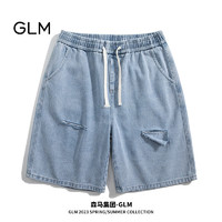 GLM森马集团品牌短裤男直筒宽松大码薄款百搭休闲五分裤 蓝色-2 XL