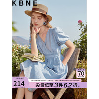 KBNE连衣裙女裙子夏季V领中长款2023短袖气质显瘦法式茶歇裙 蓝色花料 XS