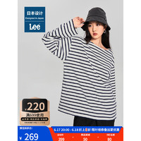 Lee日本设计23春夏新品标准版型圆领多色条纹女长袖T恤潮LWT00683 深蓝色 S