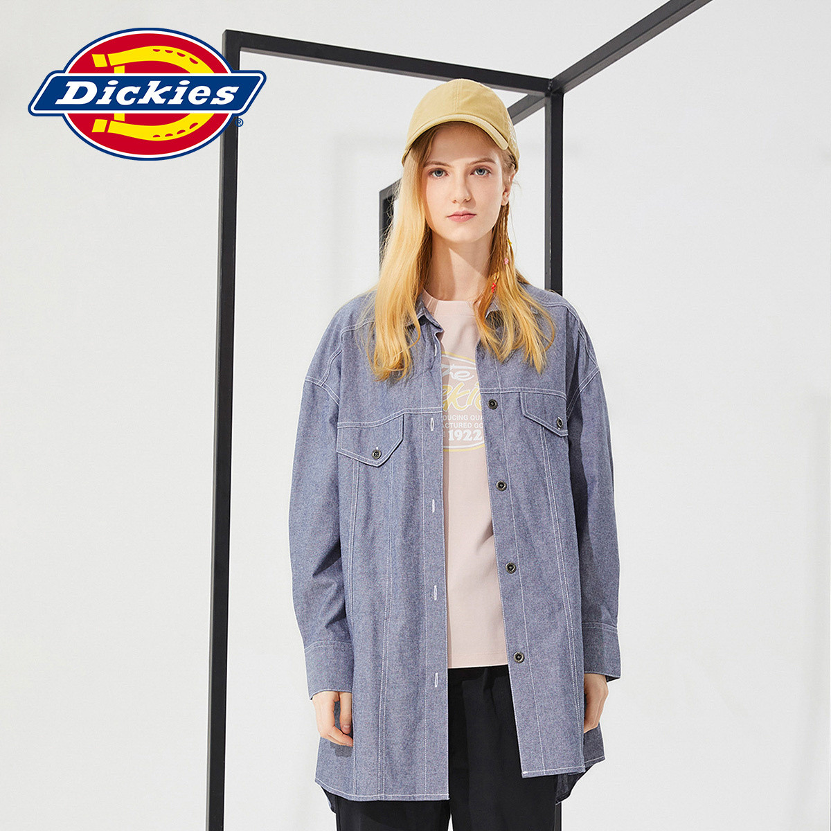 Dickies22秋季新款衬衫女休闲潮流中长外套 S 青年布蓝