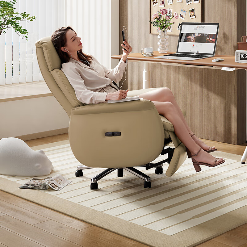 电动单人沙发椅电脑办公可躺可转懒人椅 K1212 浅沙驼A