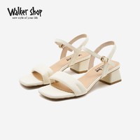 Walker Shop 奥卡索 凉鞋女2023年夏季新款时尚百搭中跟软底粗跟一字带凉鞋百搭