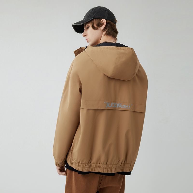 A21男装2023男生风衣男士休闲连帽外套男春秋百搭情侣款早春衣服 褐色 165/80A/S