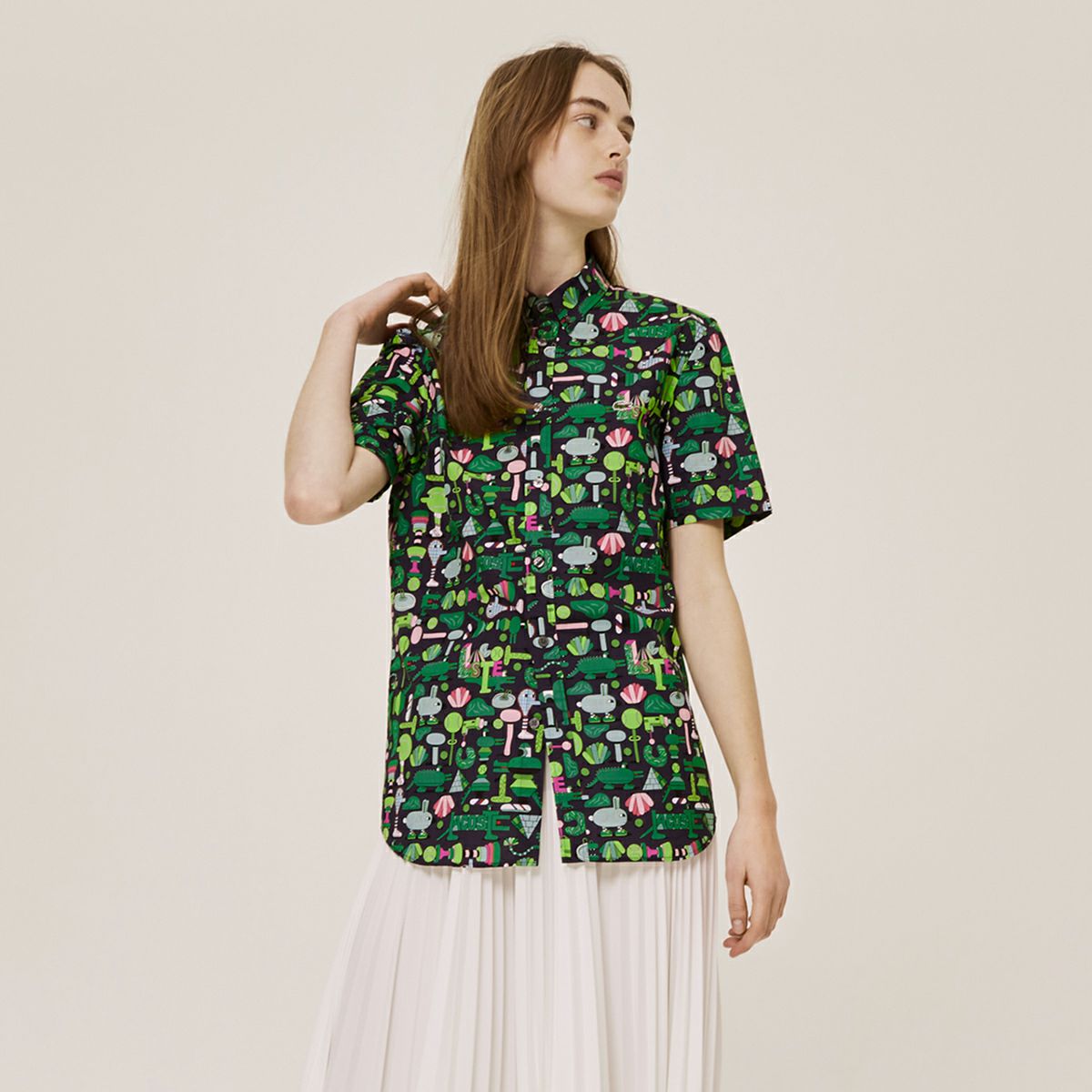 LACOSTE 拉科斯特 艺术家联名设计  联名系列男女同款潮流短袖衬衫 S QRN/藏青