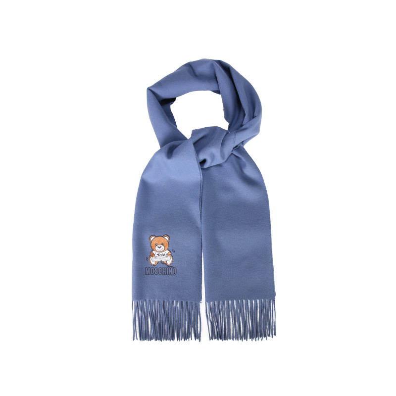 moschino莫斯奇诺男女情侣小熊刺绣羊毛围巾送礼礼物棕色