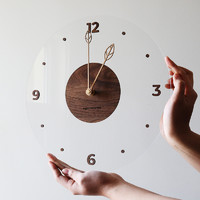 Tazxin创意北欧简约实木制亚克力玻璃钟表挂钟客厅家居墙钟装饰钟轻奢表 透明B款 14英寸(35厘米)