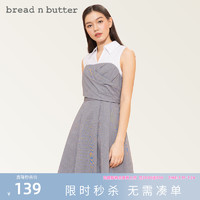 bread n butter 面包黄油 复古衬衫领格纹OL无袖连衣裙拼接压褶显腰身A字裙