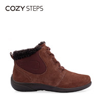 COZY STEPS 冬季羊毛一体时尚保暖家居鞋短靴系带牛皮女靴
