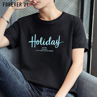 FOREVER 21 短袖t恤男夏季时尚半袖圆领男士宽松休闲印花上衣 黑色09款 3XL码