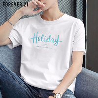 FOREVER 21 短袖t恤男夏季时尚半袖圆领男士宽松休闲印花上衣 白色09款 M码