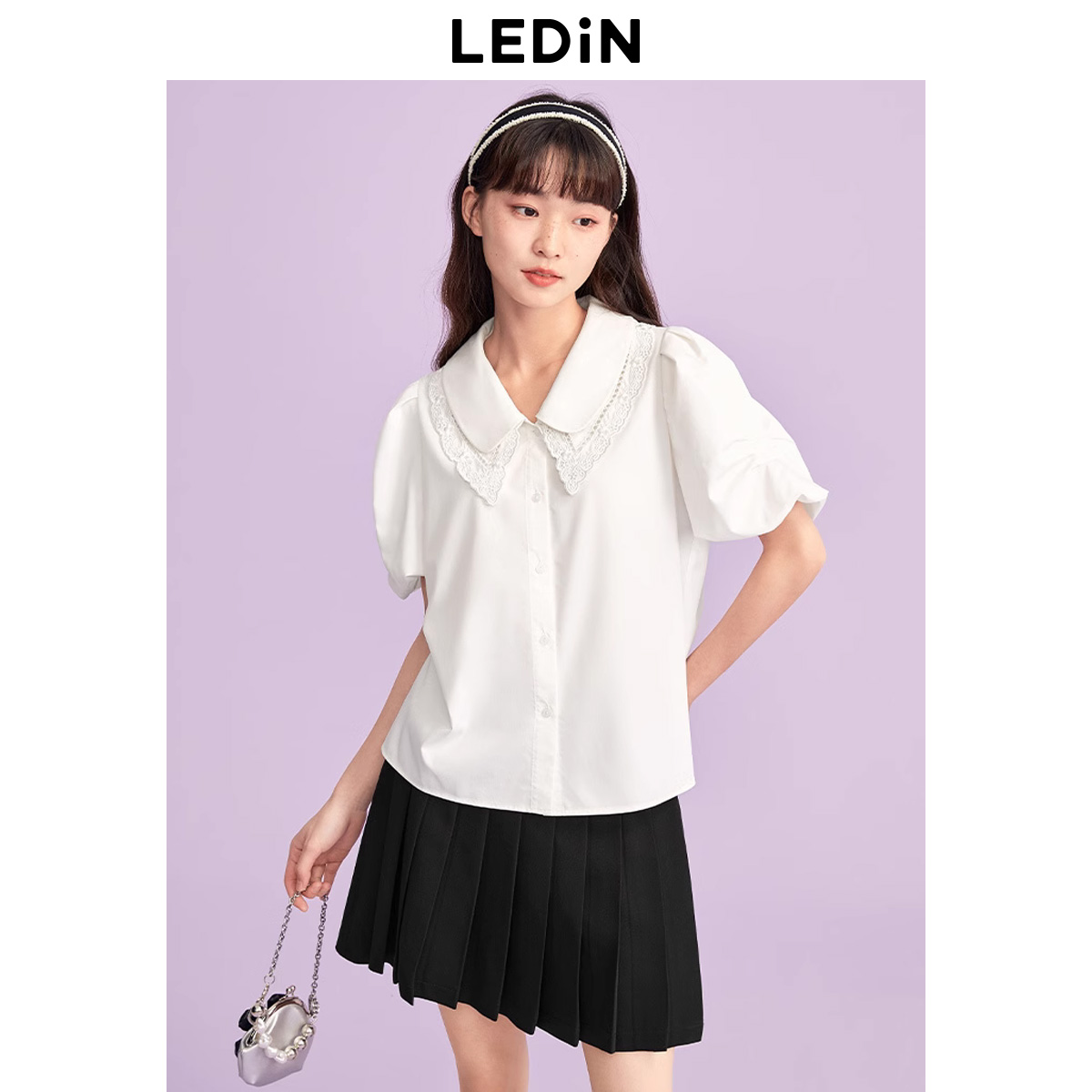 乐町T恤针织衫衬衫雪纺衫上衣短袖polo衫合并链接 黑色撞色POLO领袖套T恤 L