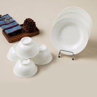 SKYTOP 斯凯绨 餐具套装碗盘碟陶瓷骨瓷纯白中式12头