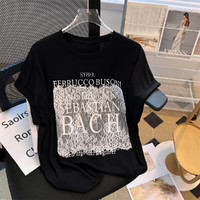 Sybel 思蓓儿 欧洲站短袖t恤女夏季新款设计高级感蕾丝字母体恤气质打底上衣潮