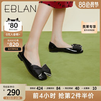 EBLAN 伊伴 2023秋季新款女鞋蝴蝶结单鞋低跟一脚蹬通勤鞋软底牛皮单鞋
