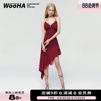 WooHa/吾哈2023夏季气质长裙女人味浪漫性感辣妹红色吊带连衣裙女