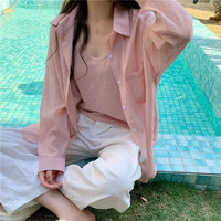 在水蓉法式防晒衬衫女夏天薄款衬衣高级感长袖空调衫上衣外套潮流gb1 粉色衬衫 S(建议80-95斤)