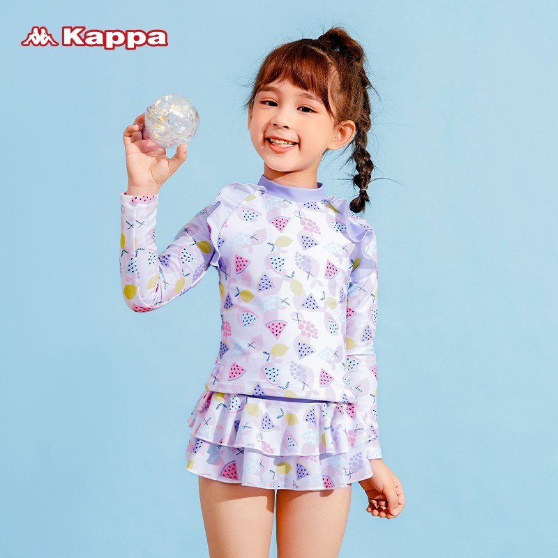 卡帕（Kappa）儿童泳衣女童分体中小童女孩可爱公主泡温泉玩水游泳装 粉白色 6码