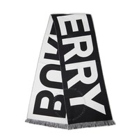 BURBERRY 博柏利 黑色徽標羊毛提花圍巾