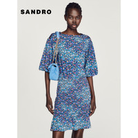 SANDRO2023夏季女装气质圆领印花高腰法式连衣裙SFPRO02883 D143/蓝色 34