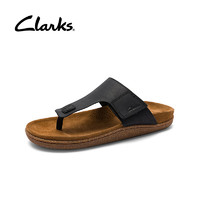 Clarks其乐匹尔顿系列男士夏季皮质防滑平底人字拖鞋时尚休闲凉鞋 黑色 261641897 39.5