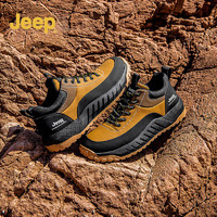 Jeep（吉普）男鞋秋冬户外软底运动休闲鞋皮面低帮时尚板鞋子男 黄色 42