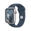 Apple 蘋果 Watch Series 9 智能手表 GPS+蜂窩網絡款 45mm 銀色鋁金屬表殼 風暴藍色橡膠表帶 S/M