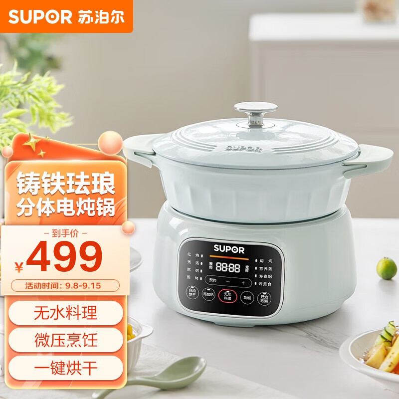 苏泊尔（SUPOR）电炖锅智能珐琅铸铁锅珐琅锅炖盅煮粥熬粥电砂锅煲汤锅婴儿辅食燕窝养生锅无水烹饪 DG30YC861