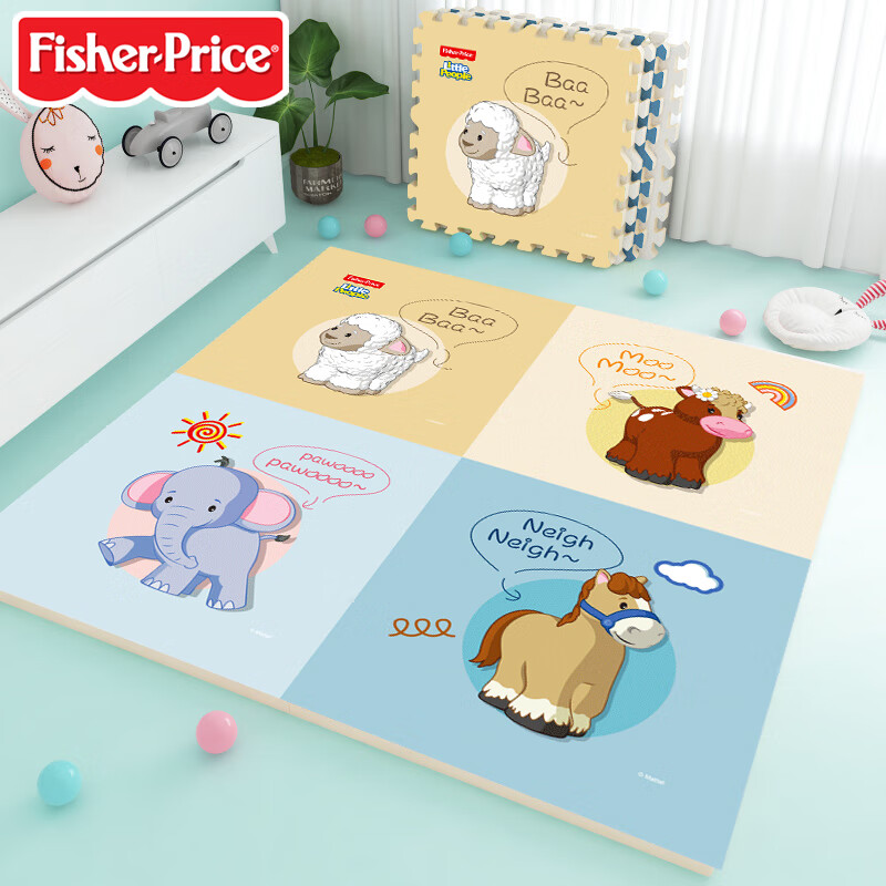 Fisher-Price 爬行垫婴儿宝宝爬爬垫拼接垫防滑泡沫地垫农场4片六一儿童节礼物