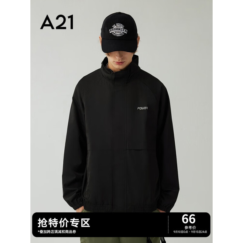 A21风衣外套男装春秋宽松立领长袖开胸3M字母印花易穿搭外套男 黑色 180/92A/XL
